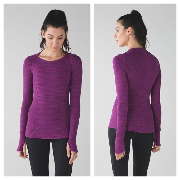 Lululemon Kanto Catch Me Long Sleeve 4 Stripe Regal Plum Naval Blue - Picture 1 of 15